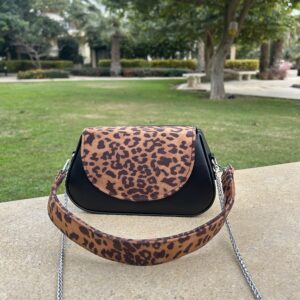 Leopard  Print leather  with black leather Bag