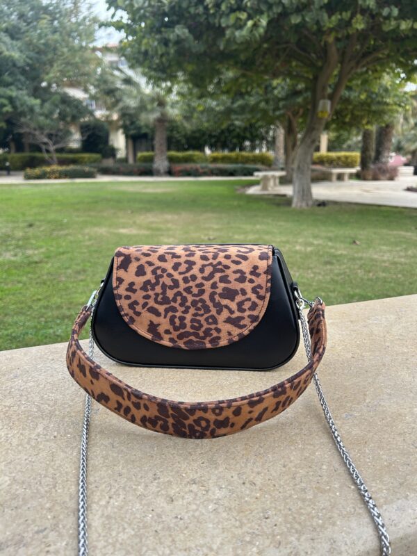Leopard  Print leather  with black leather Bag