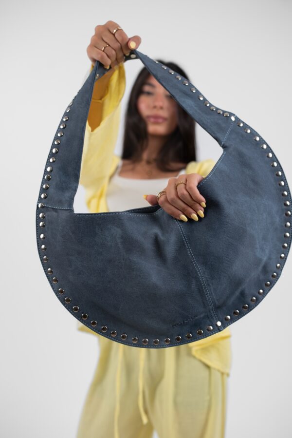 Blue Denim Jeans  Leather Luna Bag - Image 7