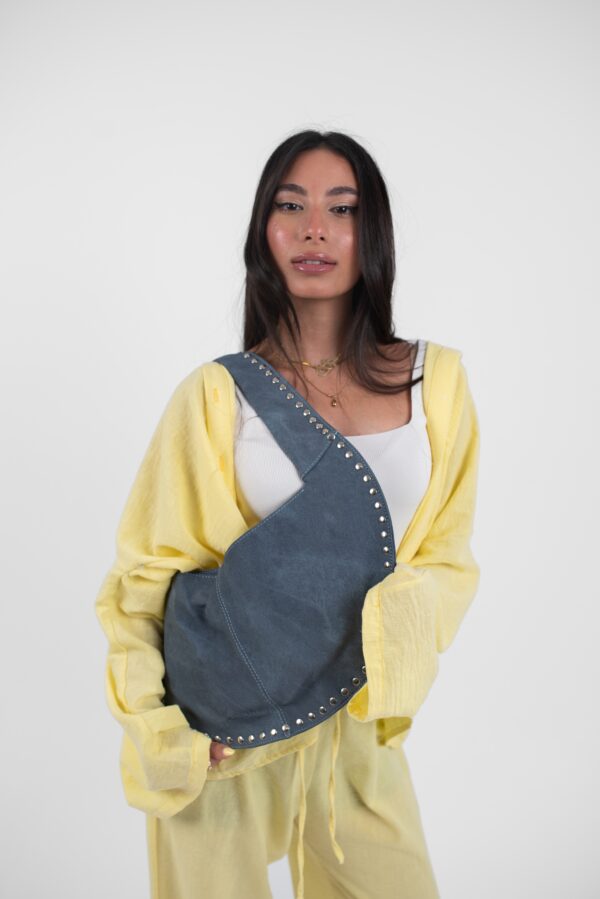 Blue Denim Jeans  Leather Luna Bag - Image 6
