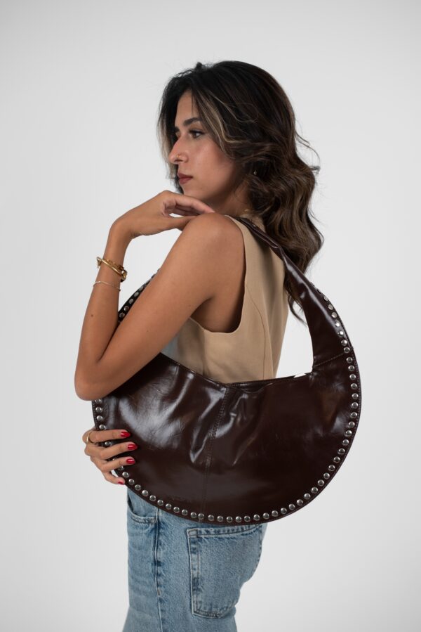 Brown Shiny Leather Luna Bag - Image 3