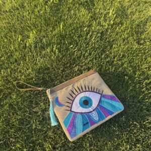 Purple with baby blue Evil Eye