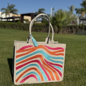 A playful mix of baby blue, orange, and fuchsia