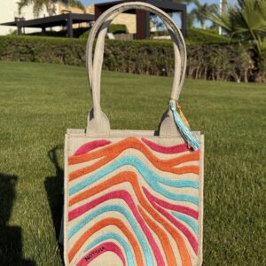 A playful mix of baby blue, orange, and fuchsia
