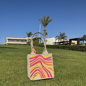 A bold blend of yellow , orange, and fuchsia